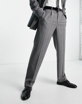 River Island wide leg stripe suit trouser in grey - ASOS Price Checker