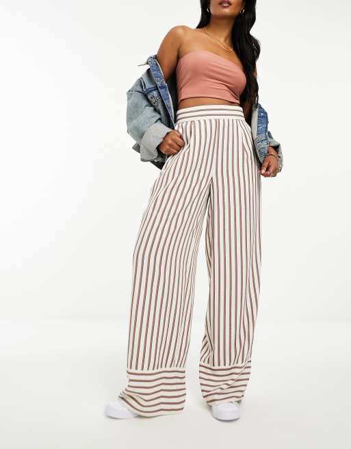 High Waist Contrast Striped Wide Leg Pants With Bow Tie Maxi Dress