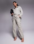 [River Island] River Island wide leg tailored pants in beige (part of a set)-Neutral 12 BEIGE