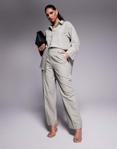 River Island wide leg tailored trouser co-ord in beige