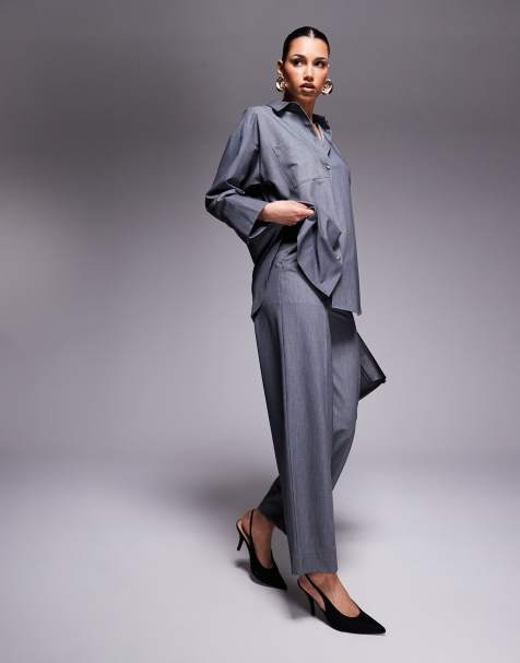 River Island wide leg tailored trouser co-ord in grey - view 1