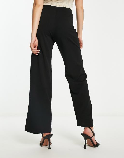 River Island wide leg tailored trouser with button detail in black