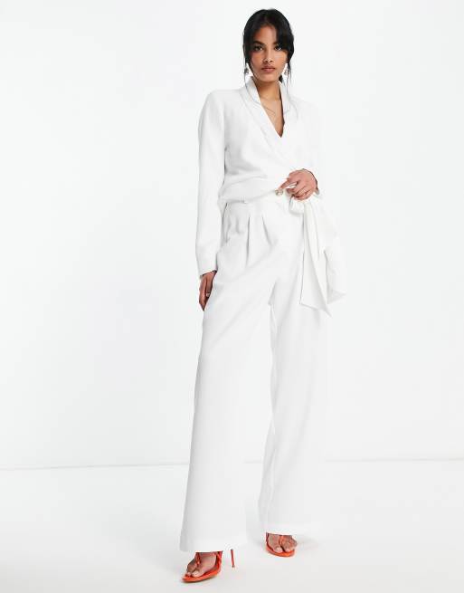 River Island wide leg tailored trousers co-ord in white, 4 of 4