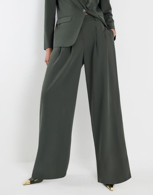 River Island Wide leg tailored trousers in green - dark