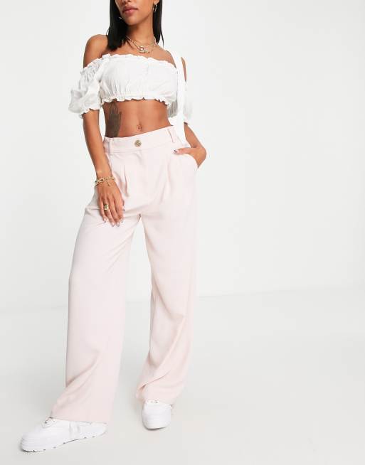 River Island wide leg tailored trousers in light pink, 3 of 4