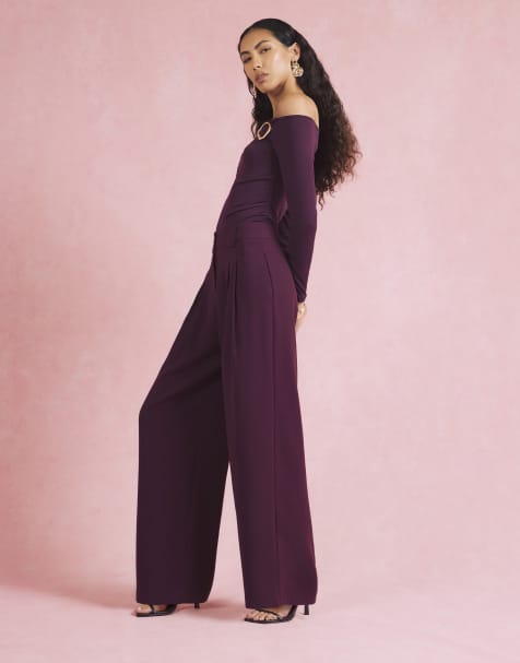 River Island Wide leg tailored trousers in purple - dark
