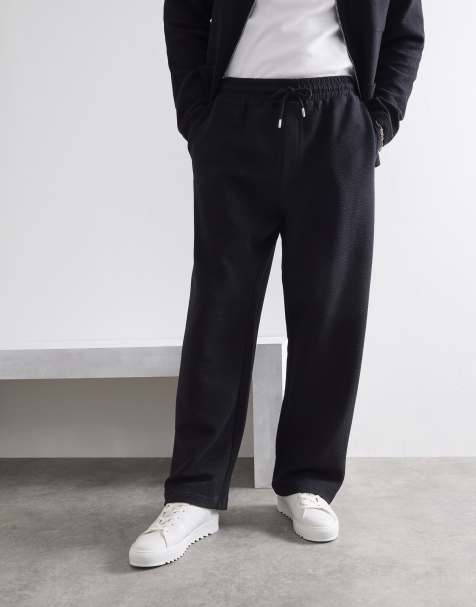 River Island Wide leg textured smart joggers in black - view 1