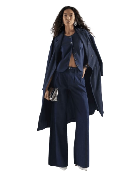 River Island Wide leg tie front jeans in denim - dark - view 1
