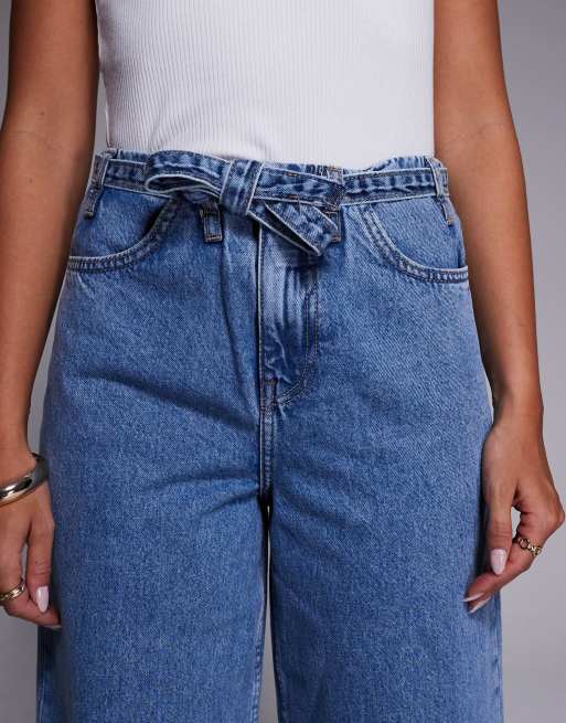 River Island wide leg tie front jeans in mid denim, 5 of 5