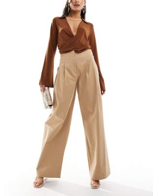 River Island wide leg trouser in beige-Neutral