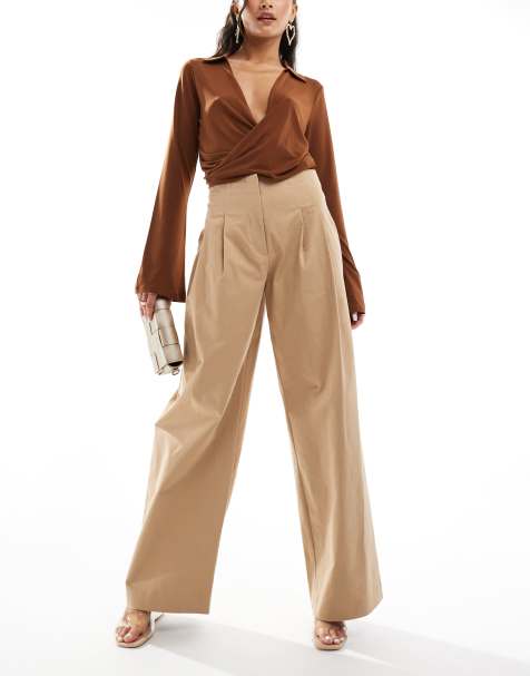 River Island wide leg trouser in beige - view 1