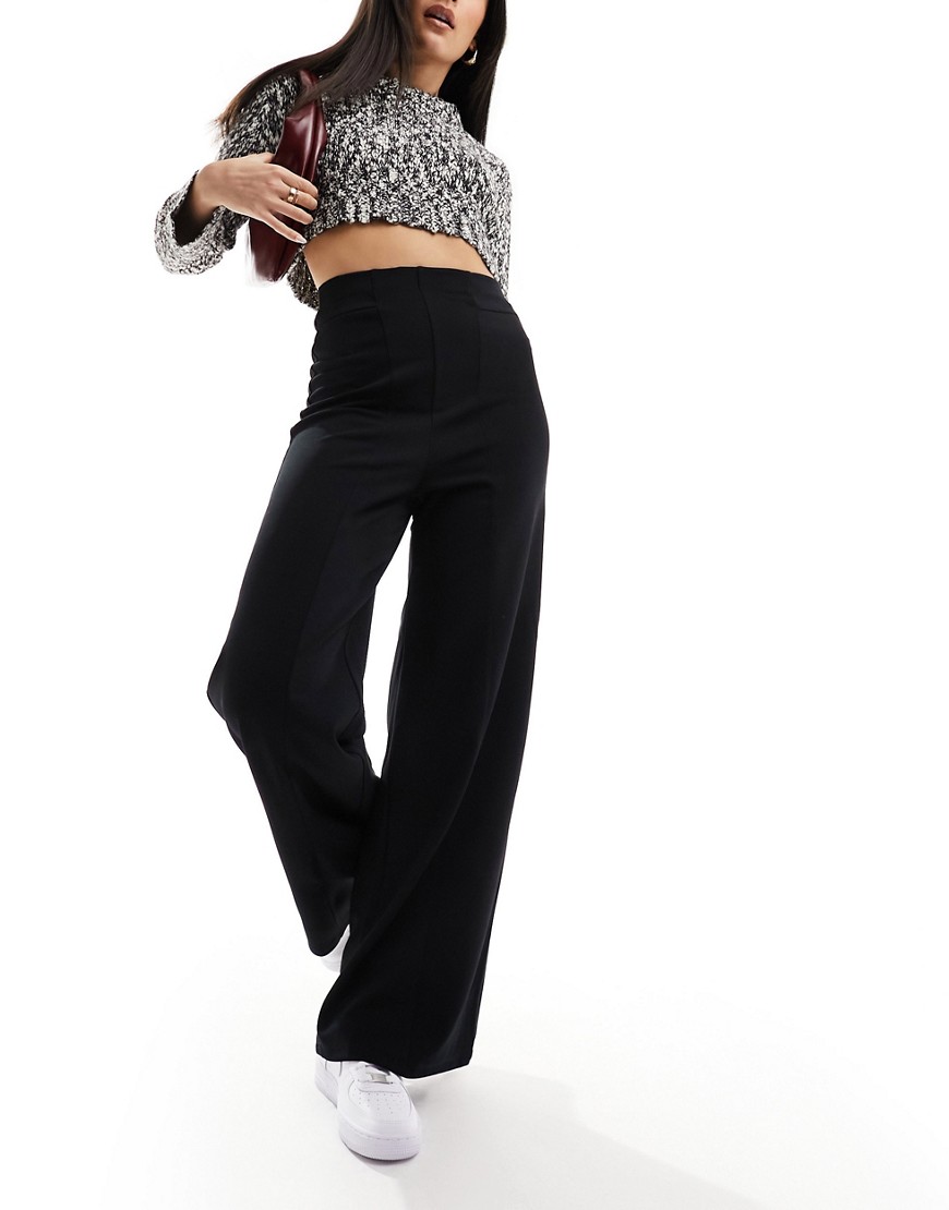 River Island wide leg trouser with stitch detail in black