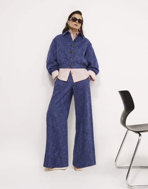 River Island Wide leg trousers in navy