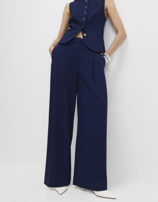 River Island Wide leg trousers in navy , 3 of 4