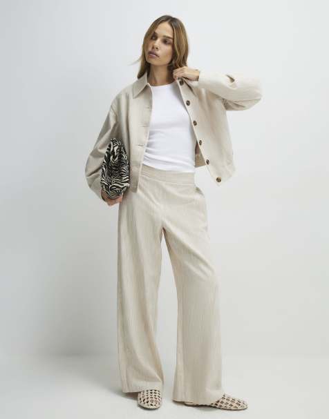 River Island Wide leg trousers in stone