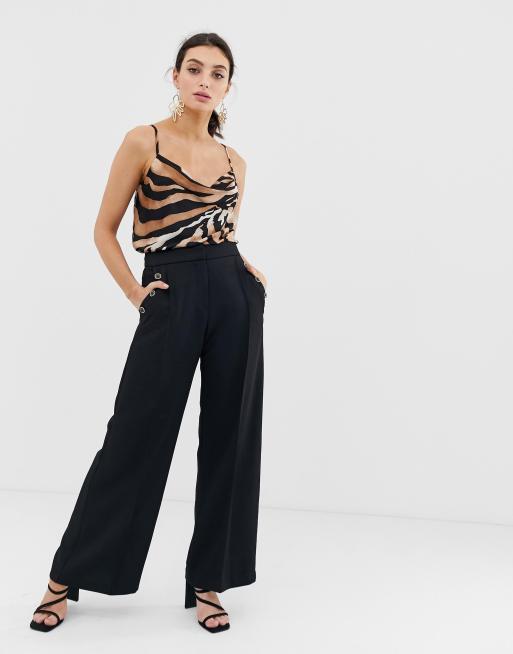 Black button 2025 wide leg trousers