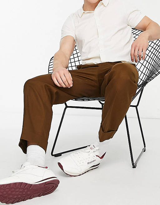 Trousers & Chinos River Island wide leg twill trousers in brown 