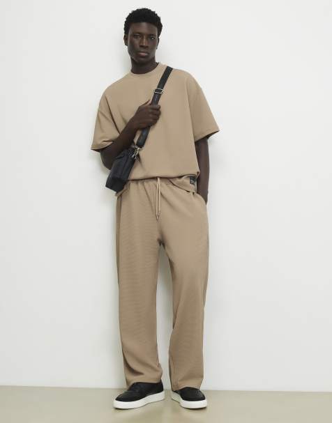 River Island Wide leg waffle textured joggers in stone - view 1