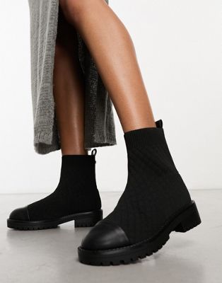 River Island Wide Quilted Sock Boots in Black
