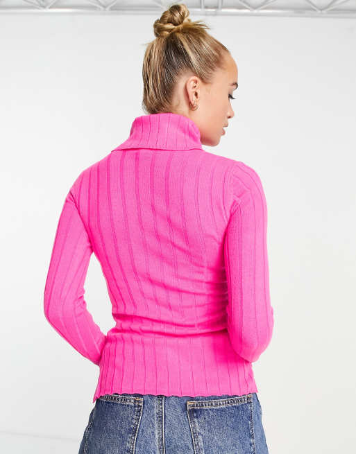 River Island wide rib roll neck jumper in pink, 2 of 4