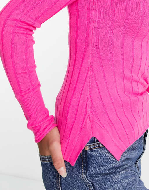 River Island wide rib roll neck jumper in pink, 3 of 4