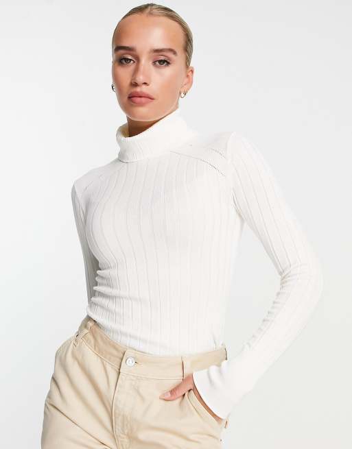 Cream ribbed polo deals neck jumper