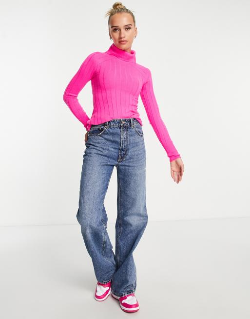 River Island wide rib roll neck sweater in pink, 4 of 4