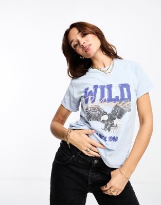 River Island Wild BF T-shirt in Blue - ASOS Price Checker