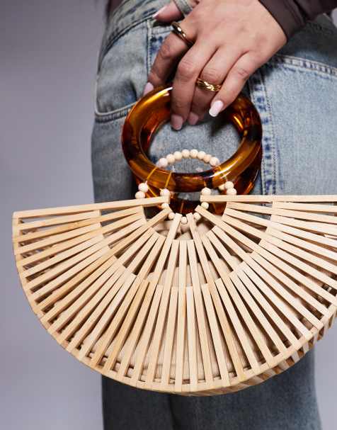 River Island wooden basket bag in brown - view 1
