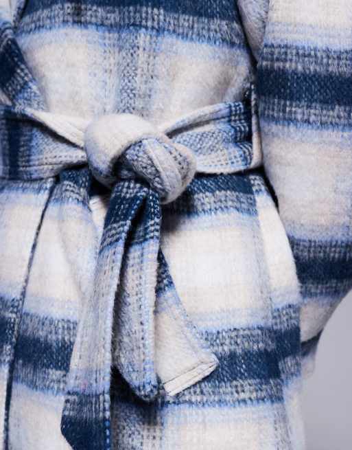 River Island wool look belted coat in blue check