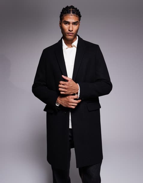 River Island wool look overcoat in black - view 1