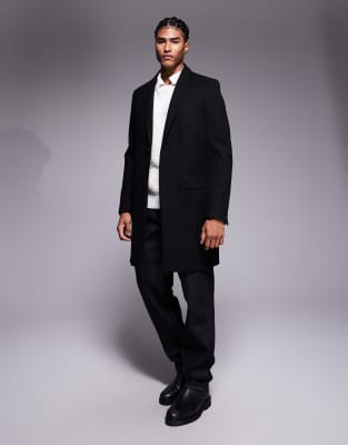 River Island Wool Look Overcoat In Black