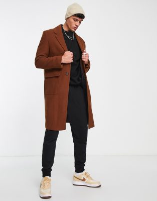 River Island wool mix overcoat in rust