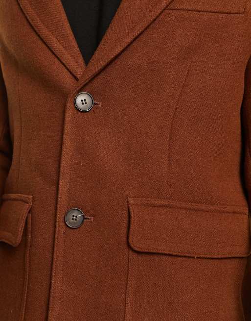 River Island wool mix overcoat in rust | ASOS
