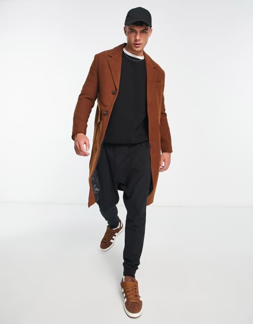 River Island wool mix overcoat in rust | ASOS