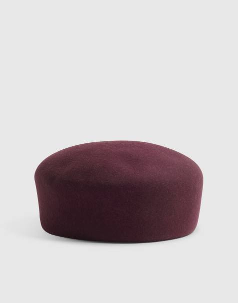 River Island Wool pill box hat in burgundy - view 1