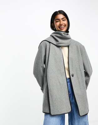 River Island Wool Scarf Coat In Mid Gray