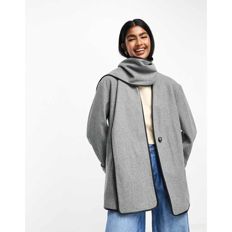 River Island wool scarf coat in mid gray | ASOS