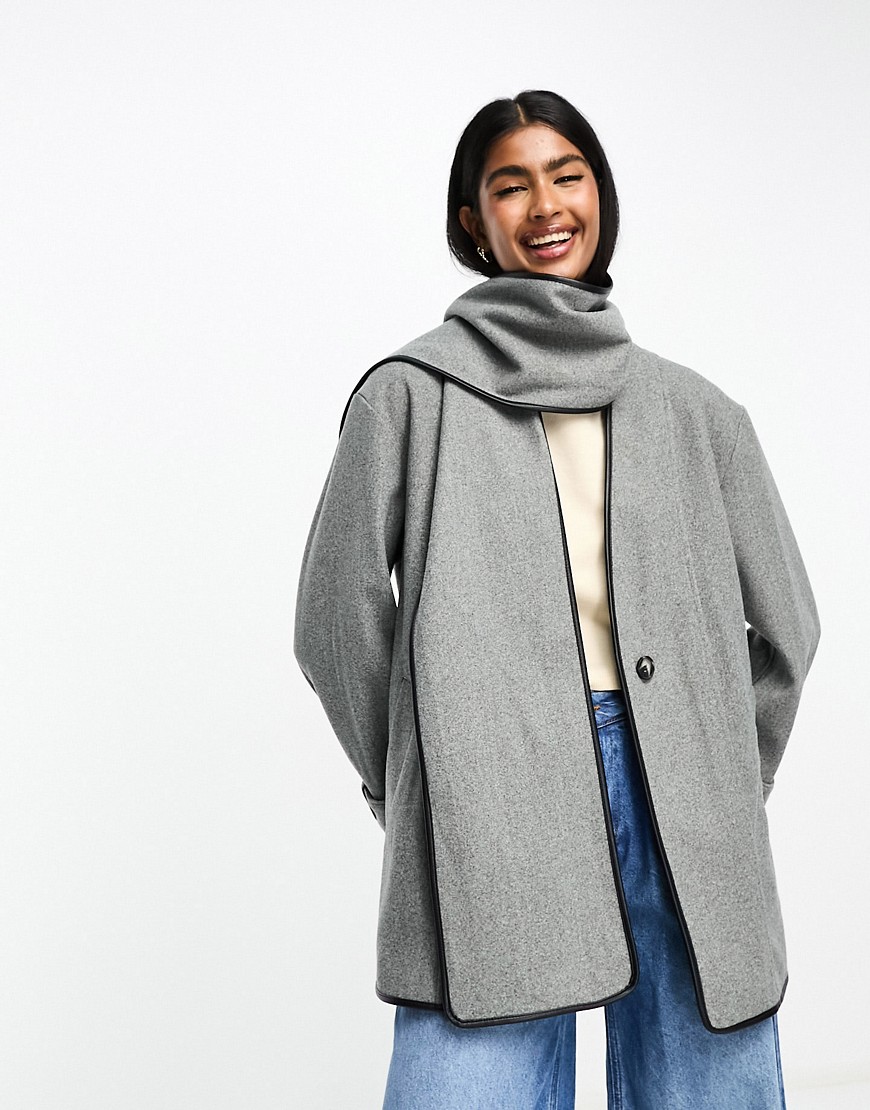 River Island wool scarf coat in mid grey