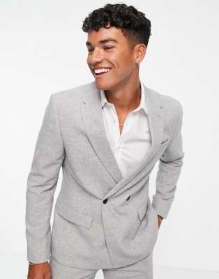 River Island wool suit jacket in gray herringbone