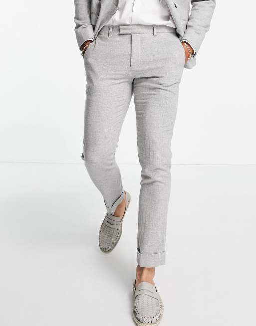 Mid Grey herringbone stretch Pant Suit