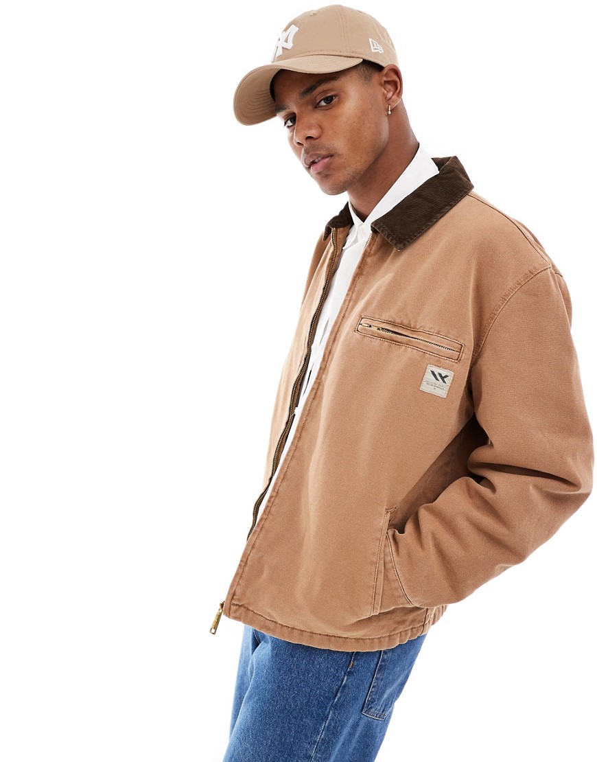 River Island worker jacket with cord collar in light brown-Grey