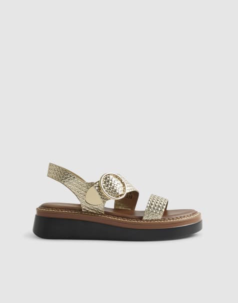 River Island Woven buckle flatform sandals in gold - view 1