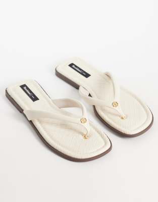 River Island Woven Detail Flip Flop Sandals In White
