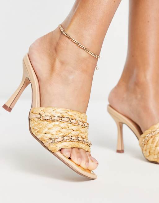 River Island woven detail heeled mule in beige