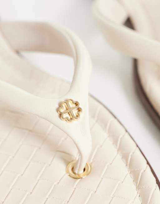 River Island woven detail thong sandals in cream, 2 of 4