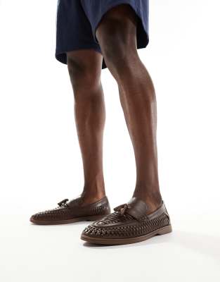 woven embossed loafers in brown