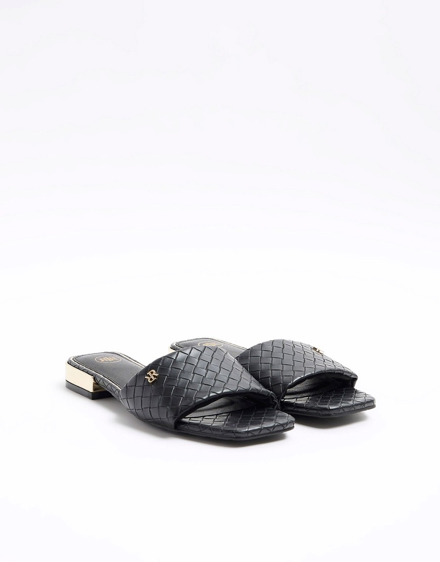 River Island Woven flat sandals in black