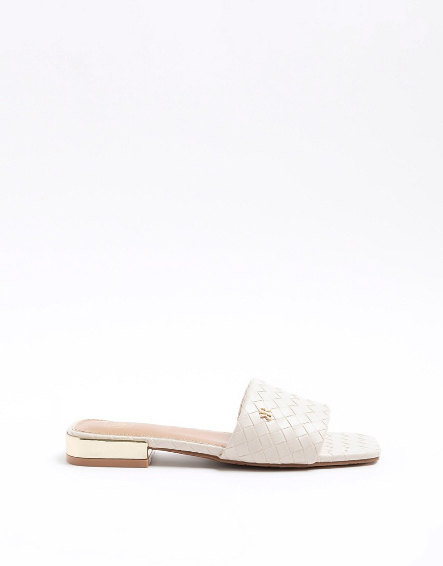 River Island Woven flat sandals in cream-White