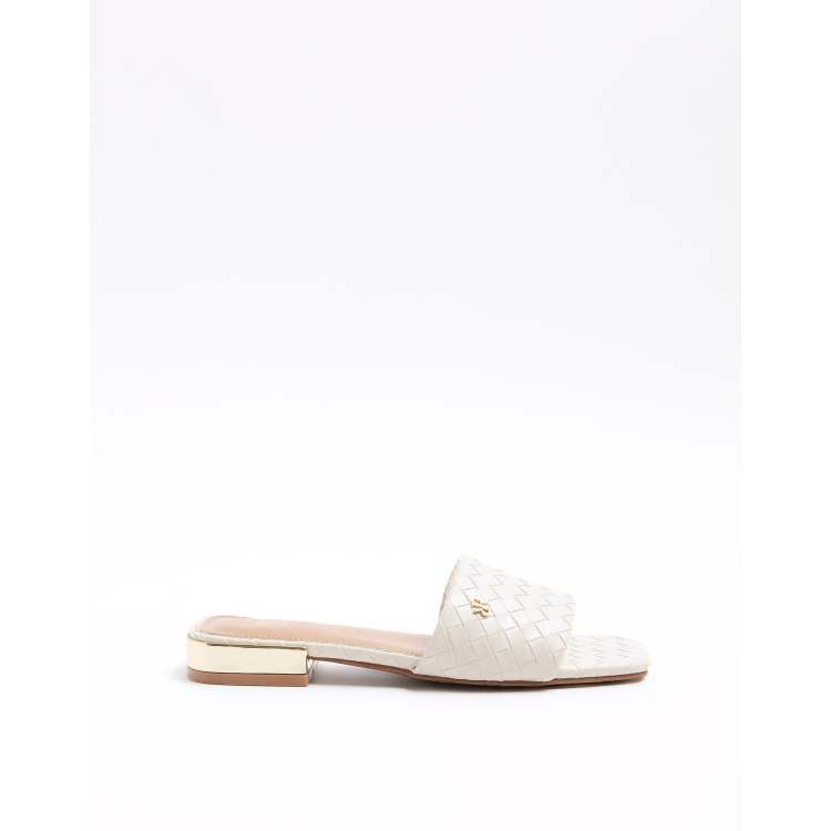 River Island Woven flat sandals in cream ASOS